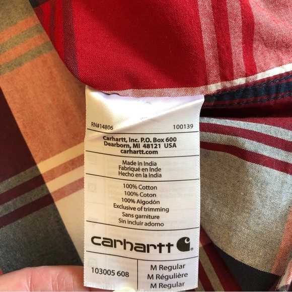 Carhartt Red/Tan/Blue Casual Button Down Relaxed Fit Shirt Size M - Picture 8 of 8
